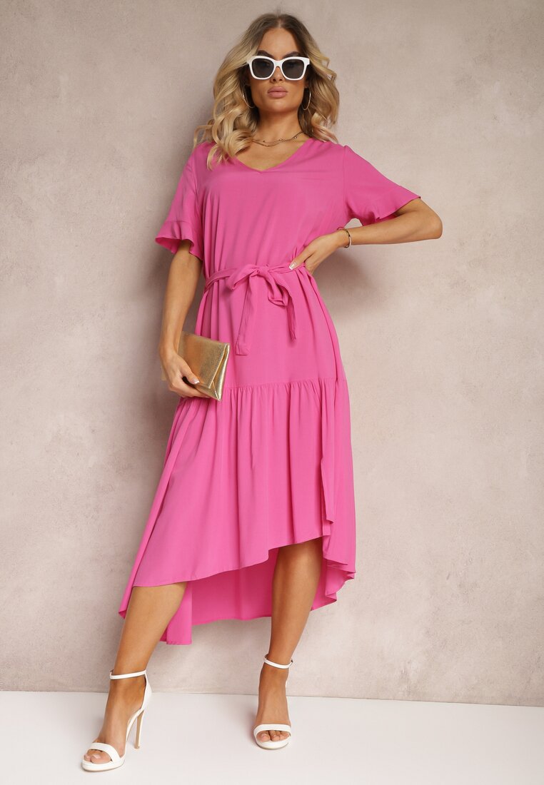 Rochie fuchsia clos cu volane și curea din material Dimrias