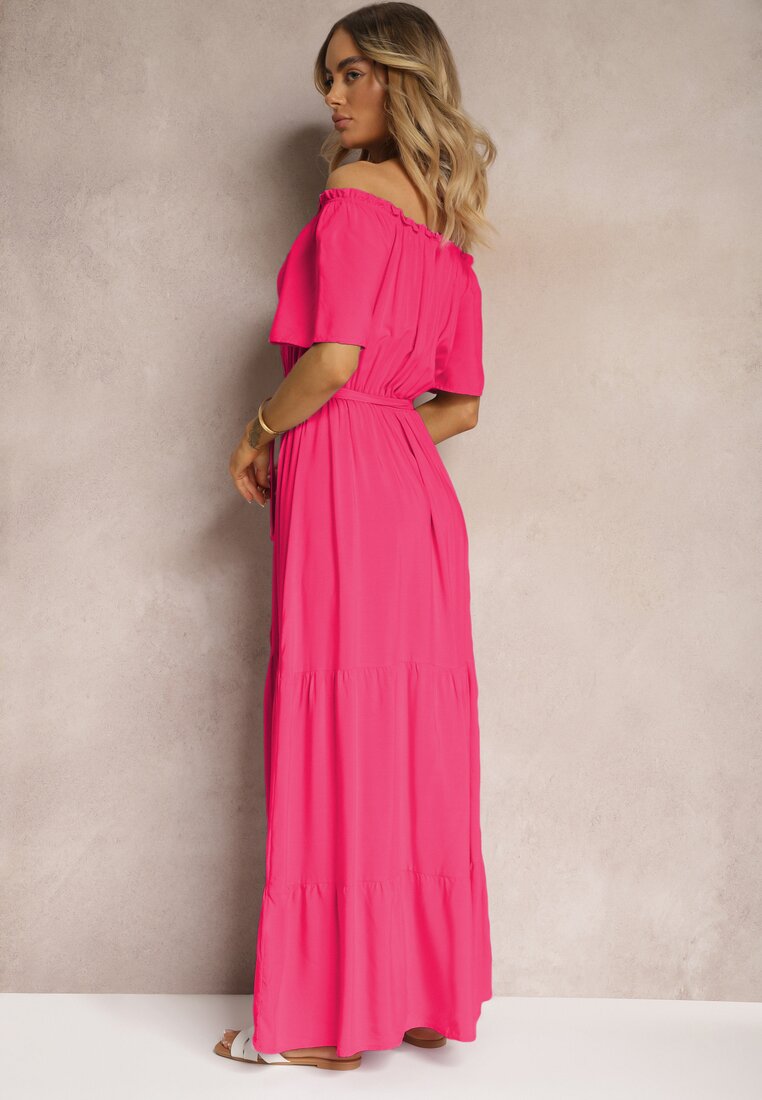 Rochie Fucsia Spaniolă cu Elastic în Talie și Curea din Material Tiamanda