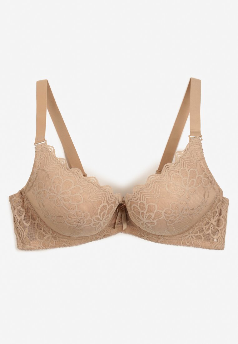 Sutien Push-Up Chrisalia din Dantelă Bej Închis