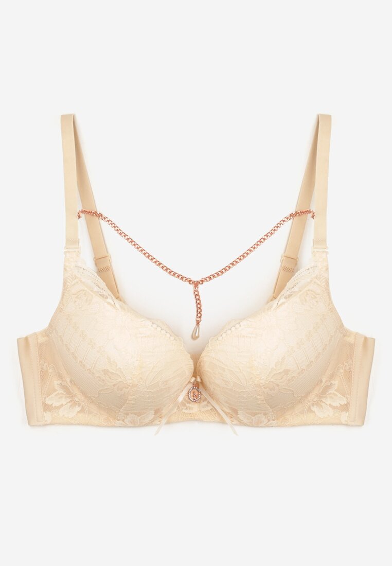 Sutien push-up bej deschis cu lanț și cristal Brinanna