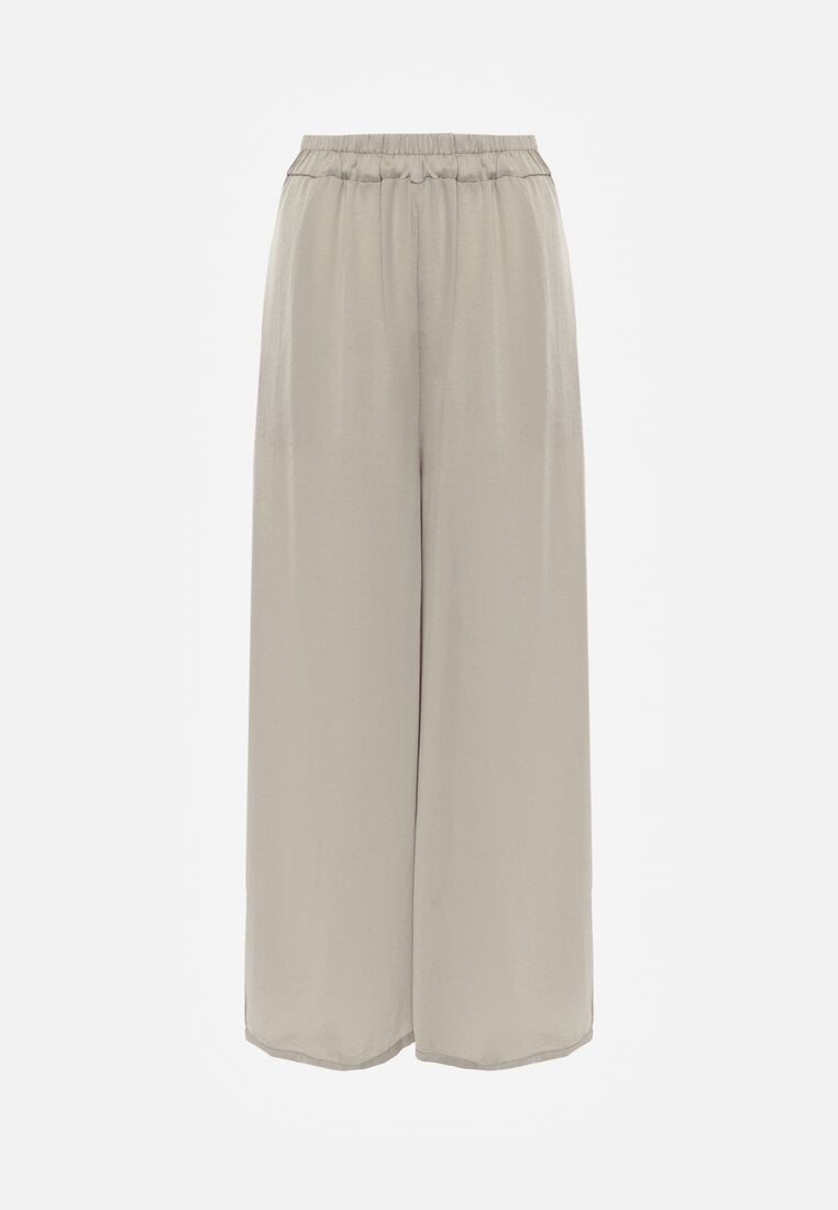 Bej Pantaloni Largi din Vascoză cu Talie Înaltă Rissalene