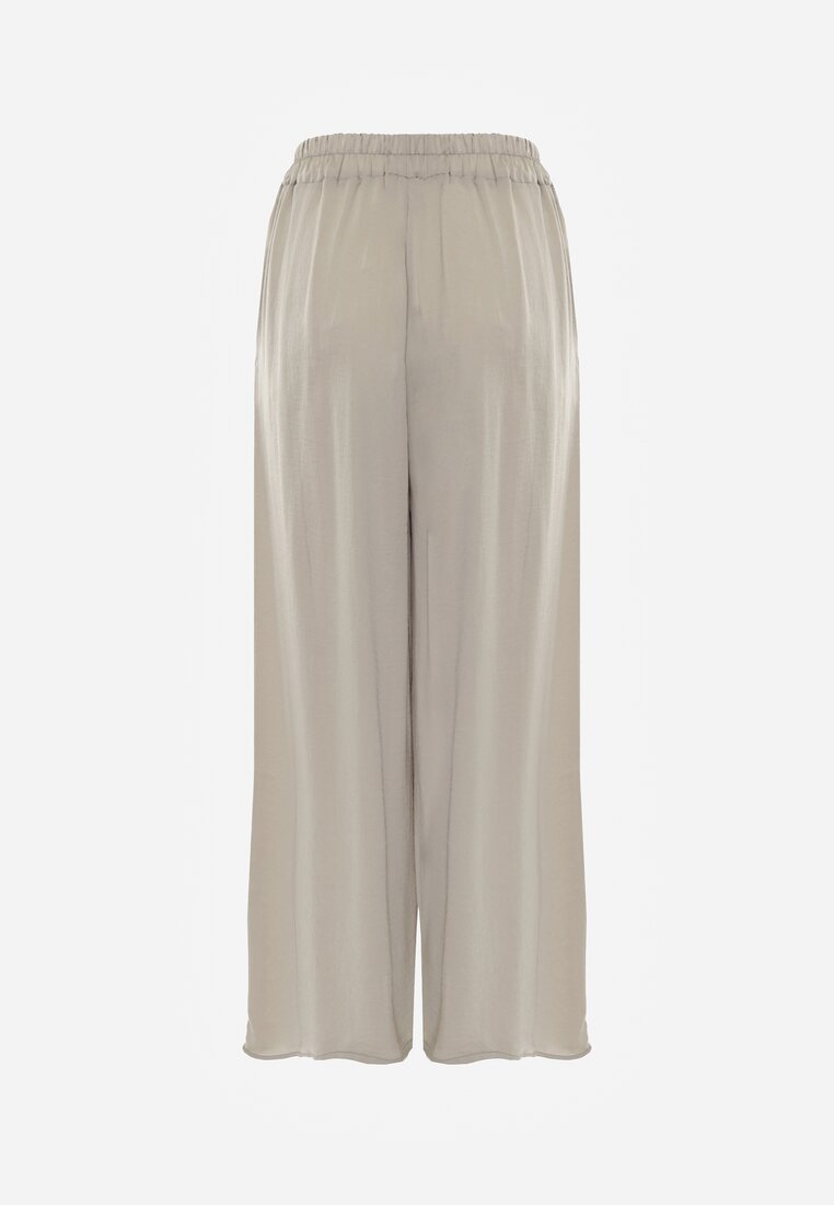 Bej Pantaloni Largi din Vascoză cu Talie Înaltă Rissalene