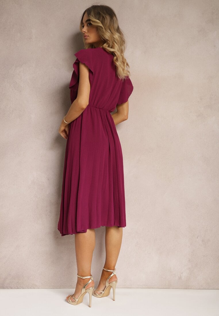 Rochie bordo cu decolteu triunghiular cu elastic în talie cu croi plisat Doetta