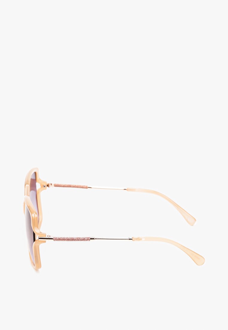 Beżowe Casualowe Okulary Przeciwsłoneczne z Ozdobnymi Zausznikami Tesca