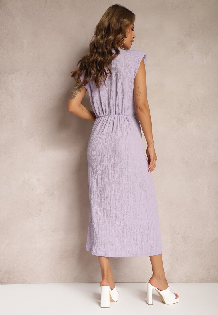 Rochie Violetă Cu Pliuri Crăpătură și Imitatie de Nod Tesalina
