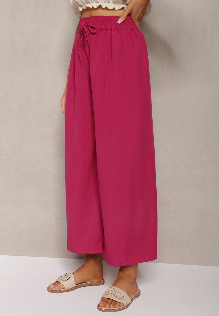 Pantaloni închis la culoare violet înaltă talie cu picioare largi din viscoză finisate cu elastic în talie Crisantas