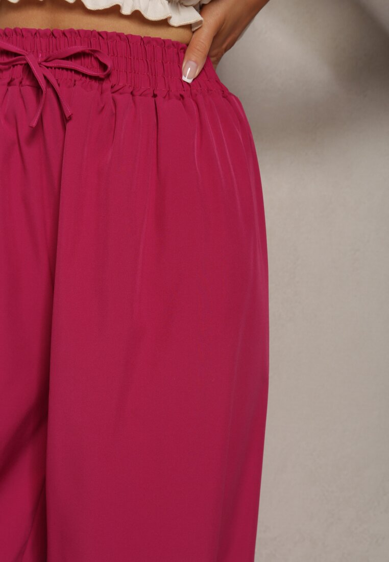 Pantaloni închis la culoare violet înaltă talie cu picioare largi din viscoză finisate cu elastic în talie Crisantas