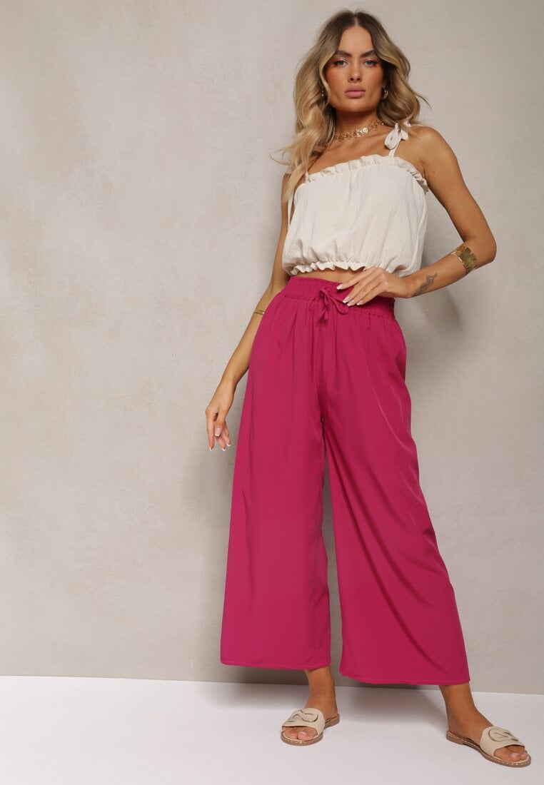 Pantaloni închis la culoare violet înaltă talie cu picioare largi din viscoză finisate cu elastic în talie Crisantas