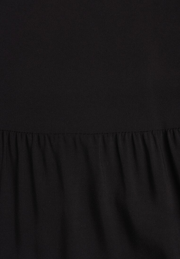 Rochie Neagră din Bumbac cu Croi Cloș și Volane Tessah