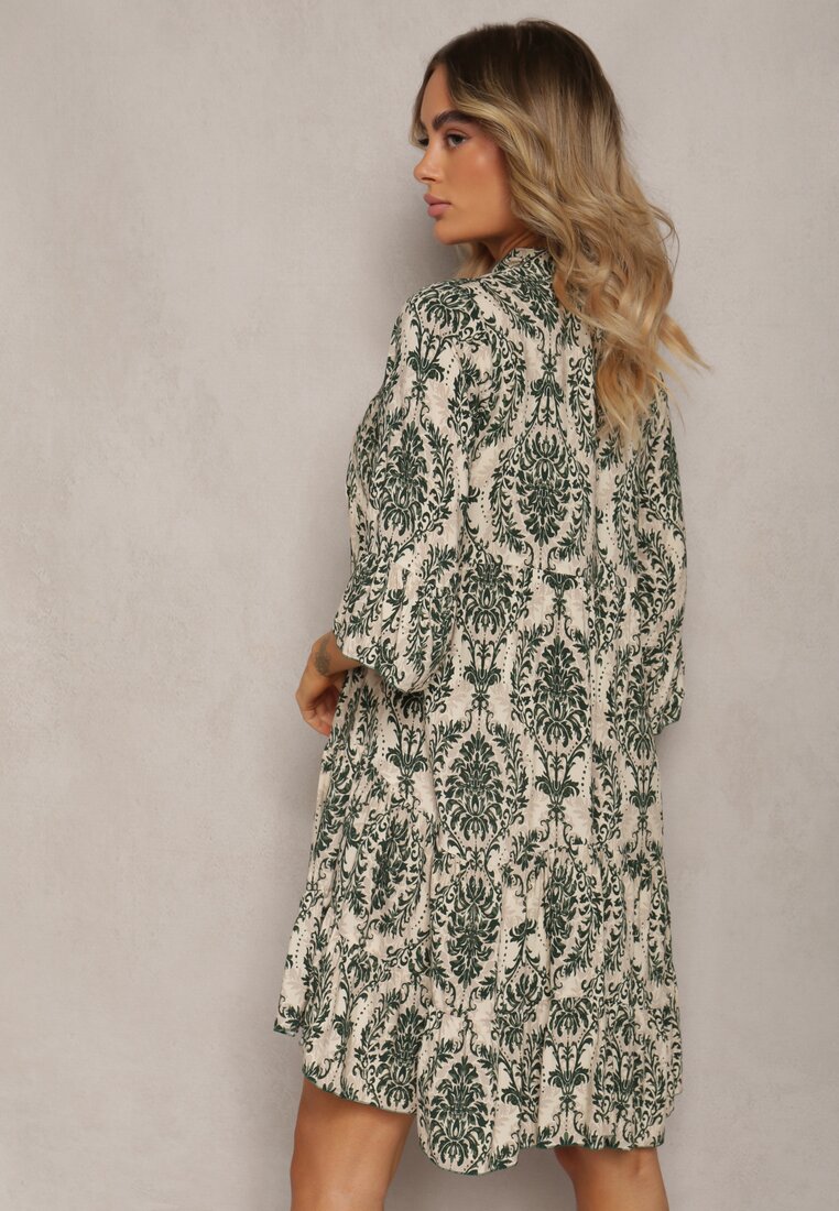 Rochie verde din bumbac cu croi evazat cu volan Niloa