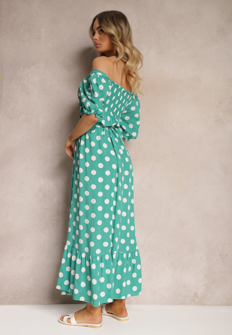 Rochie Verde din Bumbac cu Decolteu Cutat și Curea din Material Tesaya