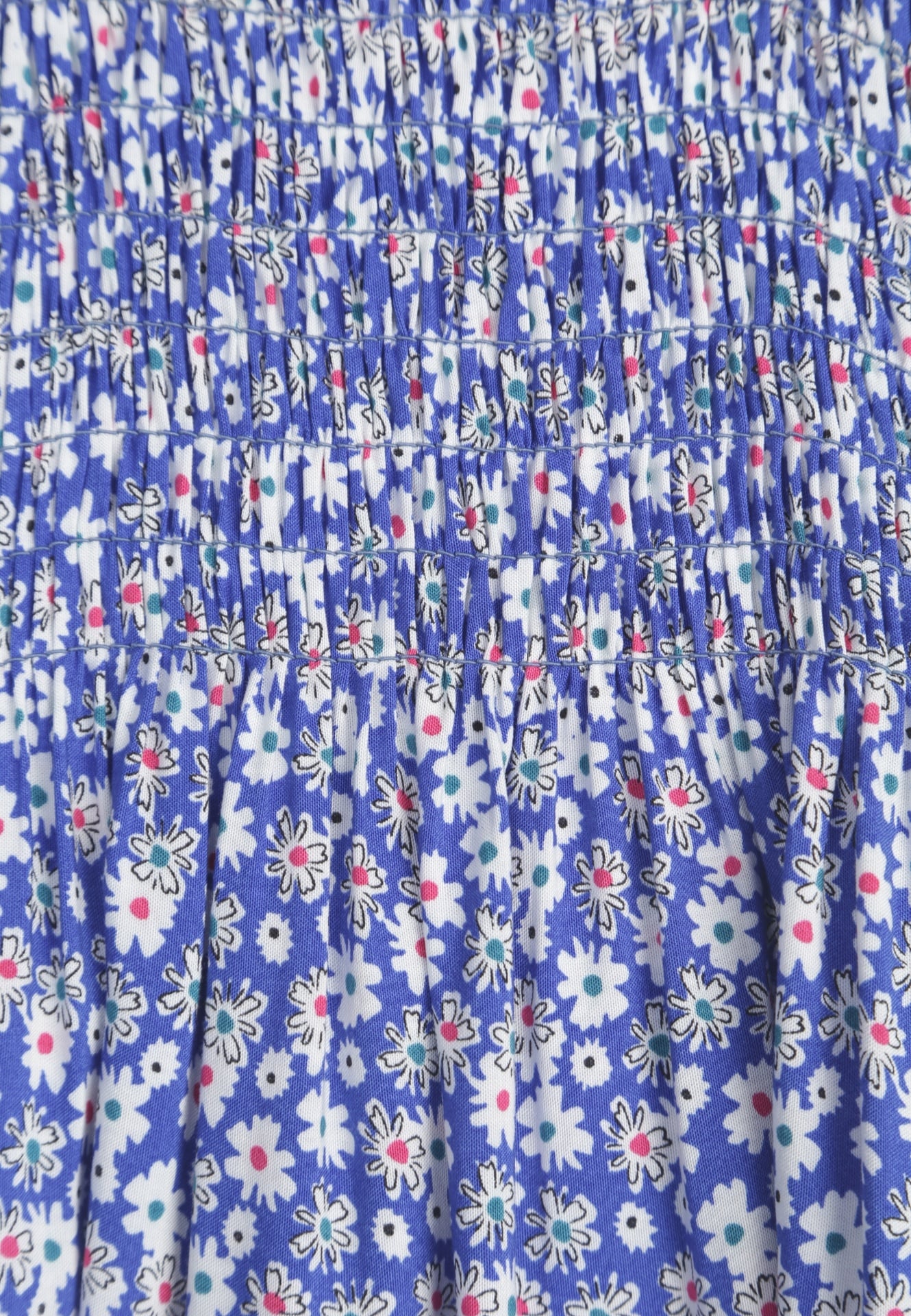 Rochie albastră din bumbac cu bretele evazată cu partea de sus încrețită Risetto