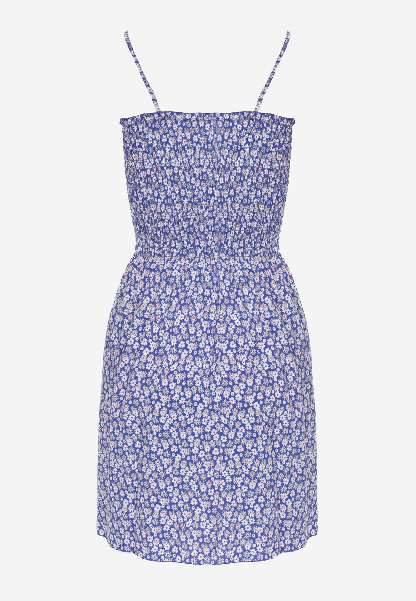 Rochie albastră din bumbac cu bretele evazată cu partea de sus încrețită Risetto