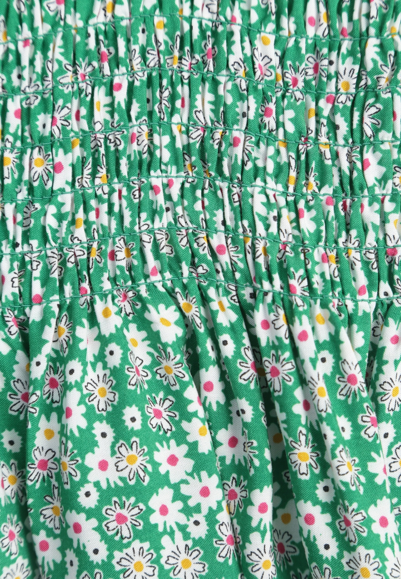 Rochie verde din bumbac cu bretele cu evazată și partea de sus încrețită Risetto