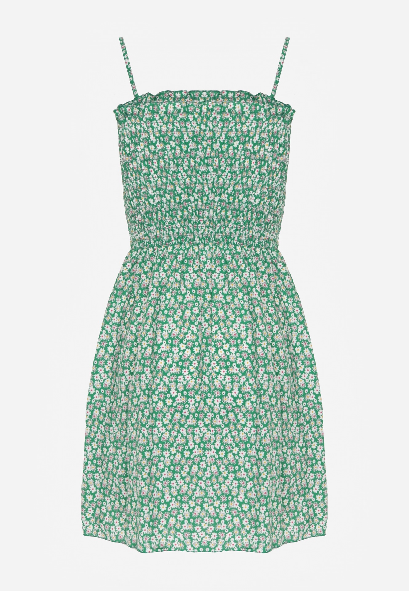 Rochie verde din bumbac cu bretele cu evazată și partea de sus încrețită Risetto