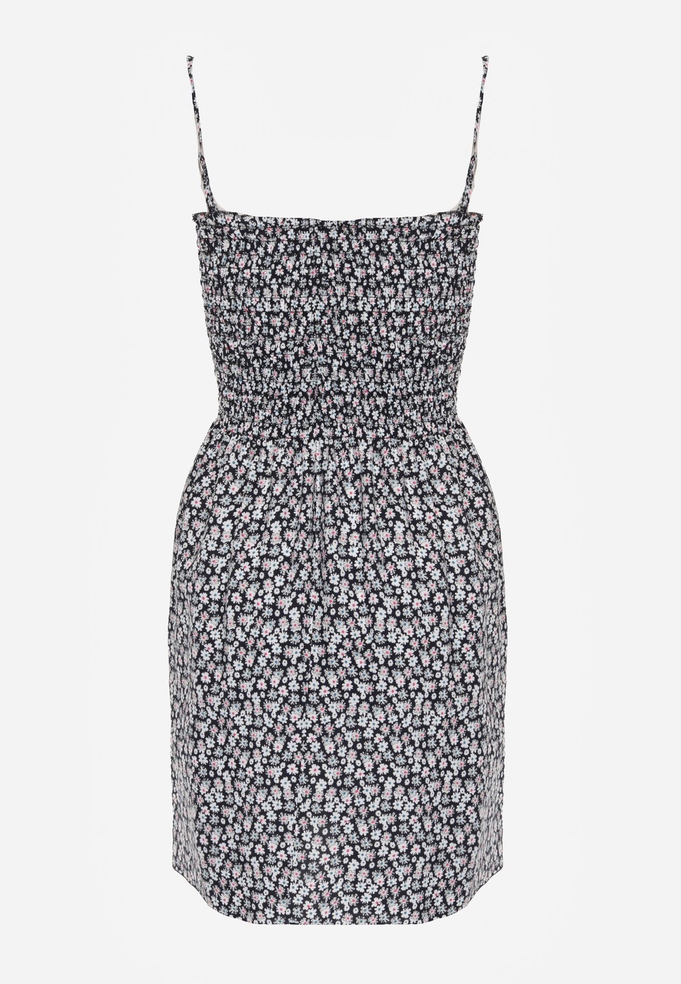 Czarno-Biała Sukienka z Bawełny na Ramiączkach z Rozkloszowaniem i Marszczoną Górą Risetto