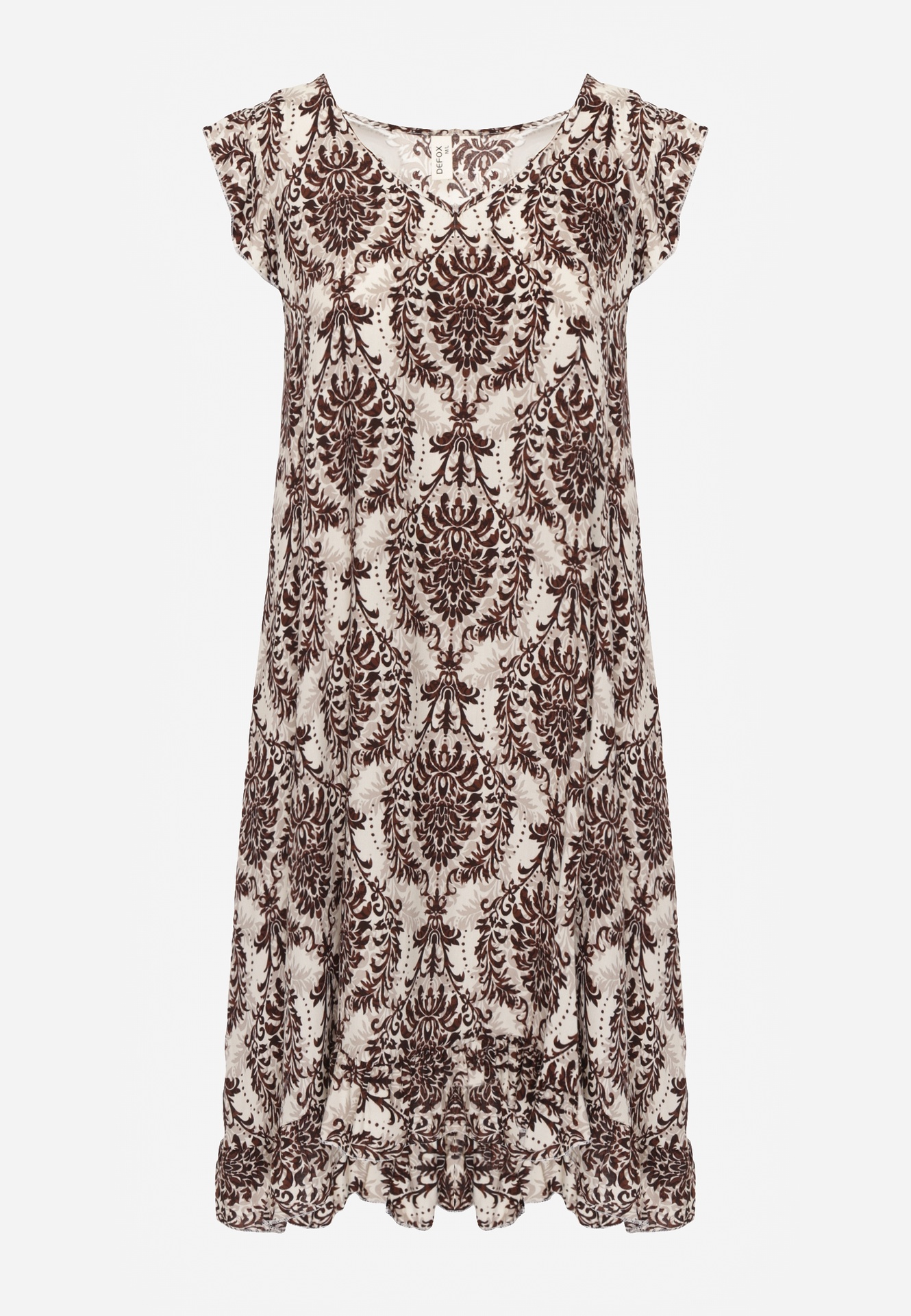 Brązowo-Beżowa Boho Sukienka z Bawełny na Ramiączkach Ozdobiona Falbanką Testalaya