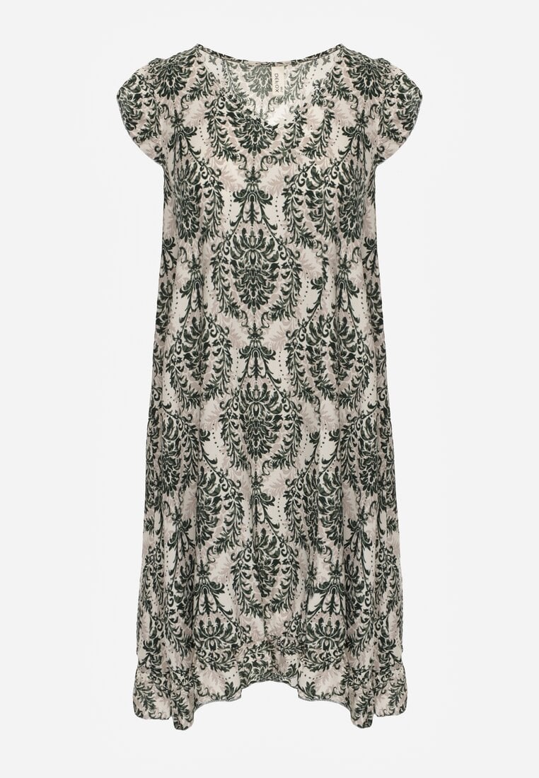 Rochie Boho Verde-Bej din Bumbac cu Bretele și Volane Testalaya