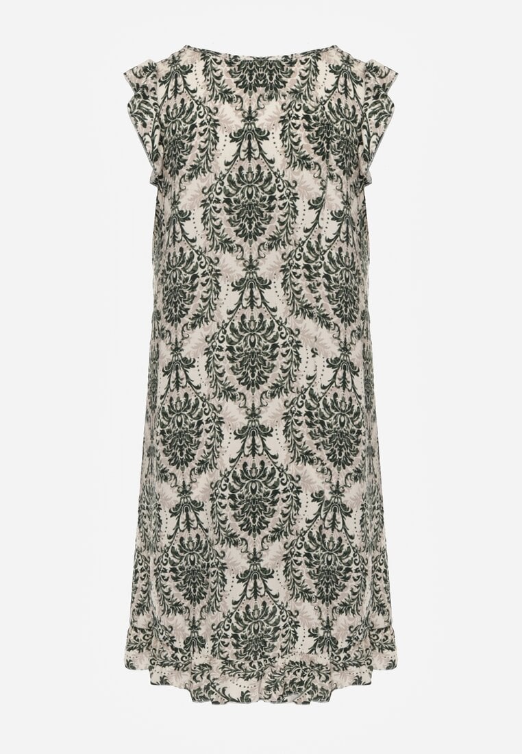 Rochie Boho Verde-Bej din Bumbac cu Bretele și Volane Testalaya