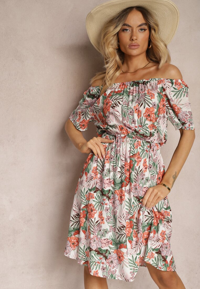 Rochie alb-portocaliu din bumbac cu imprimeu floral Dimizama
Renee.com.ro