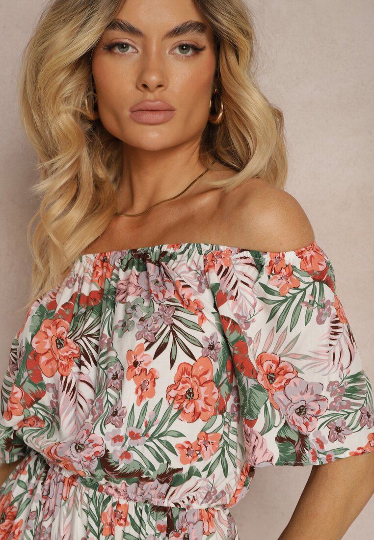 Rochie alb-portocaliu din bumbac cu imprimeu floral Dimizama
Renee.com.ro