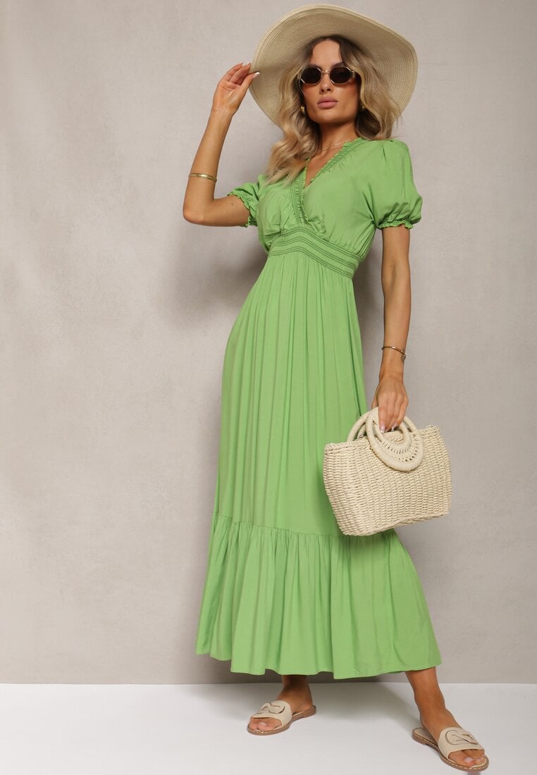 Rochie verde deschis Boho din bumbac cu croială înfășurată Rissatina