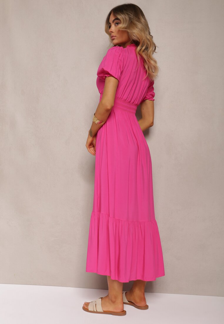 Rochie fucsia boho din bumbac cu croială tip wrap Rissatina