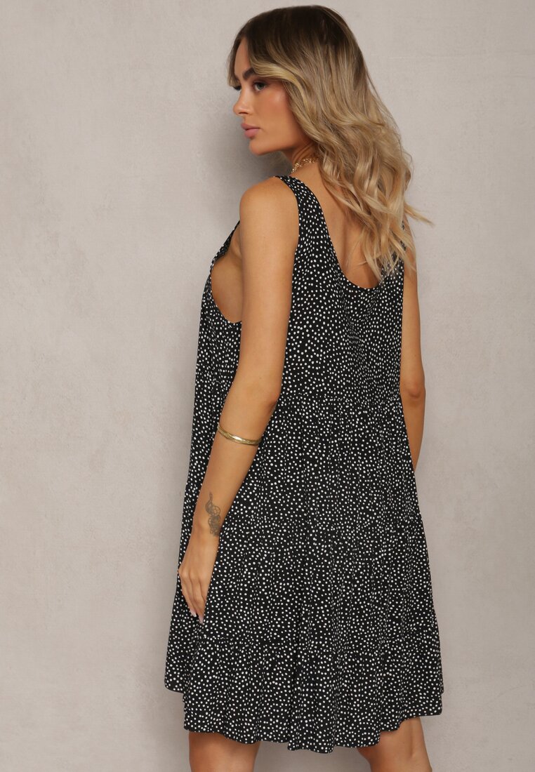 Rochie Neagră din Bumbac cu Croi Clos cu Volane Tessamay