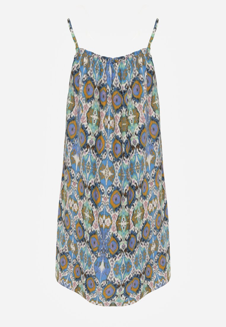 Rochie evazată albastru-verde din bumbac pe bretele Tessadra