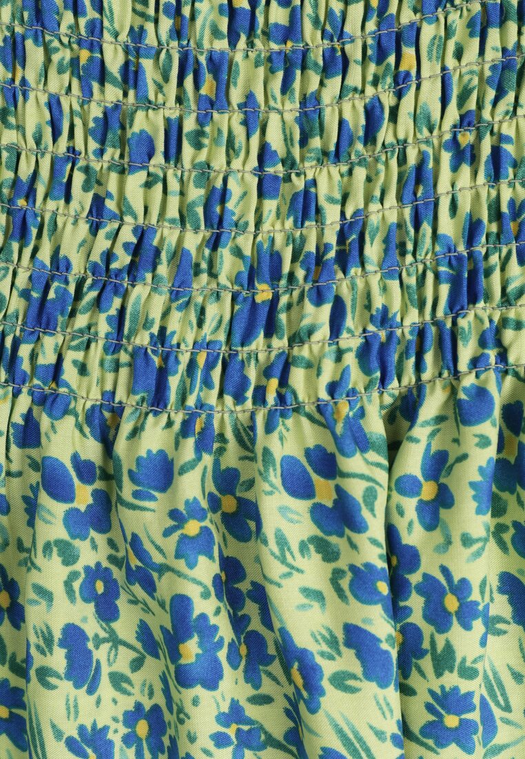 Jasnozielona Sukienka z Bawełny na Cienkich Ramiączkach z Gumką w Talii Tessinia