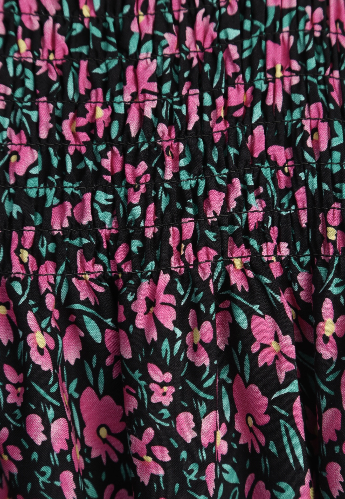 Czarno-Różowa Sukienka z Bawełny na Cienkich Ramiączkach z Gumką w Talii Tessinia