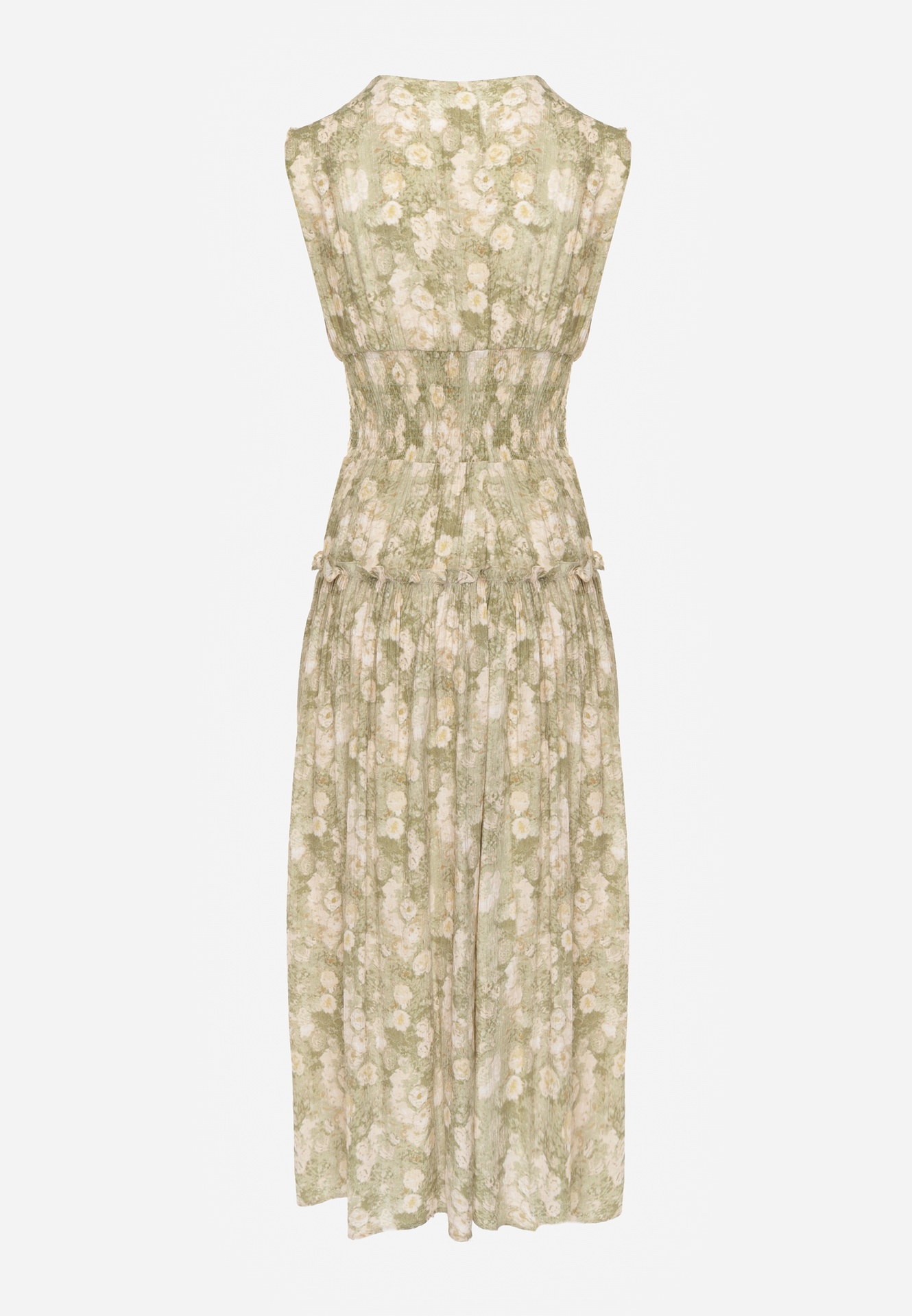 Rochie Verde cu Bretele Groase cu Decolteu în V și Elastic în Talie Iletta