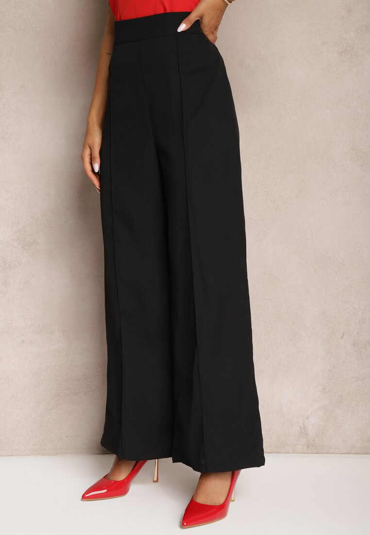 Pantaloni largi negri stil costum talie înaltă Rissetto