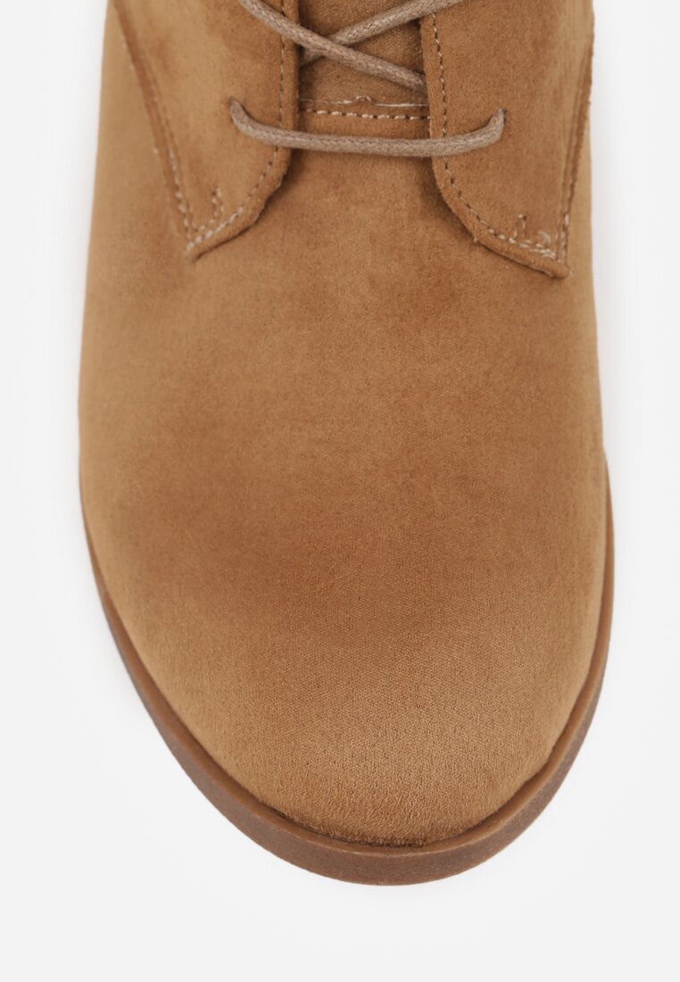 Ciemnobeżowe Wiązane Botki na Płaskiej Podeszwie Erithara