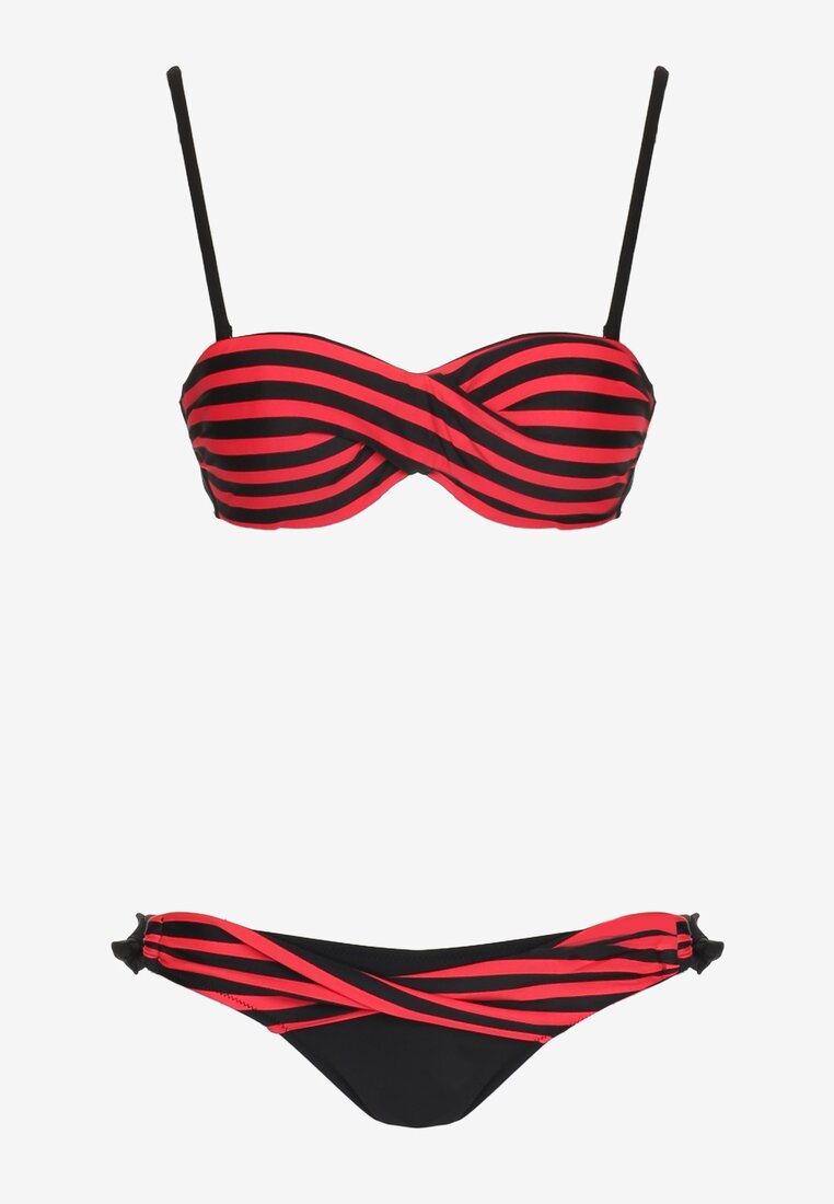 Bikini Roșu din 2 Piese Sutien cu Push-Up Chilot Tanga cu Șnur Joadia