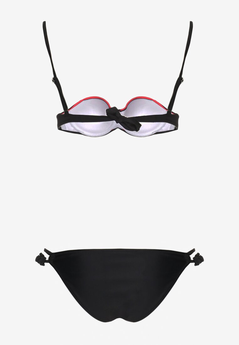 Bikini Roșu din 2 Piese Sutien cu Push-Up Chilot Tanga cu Șnur Joadia
