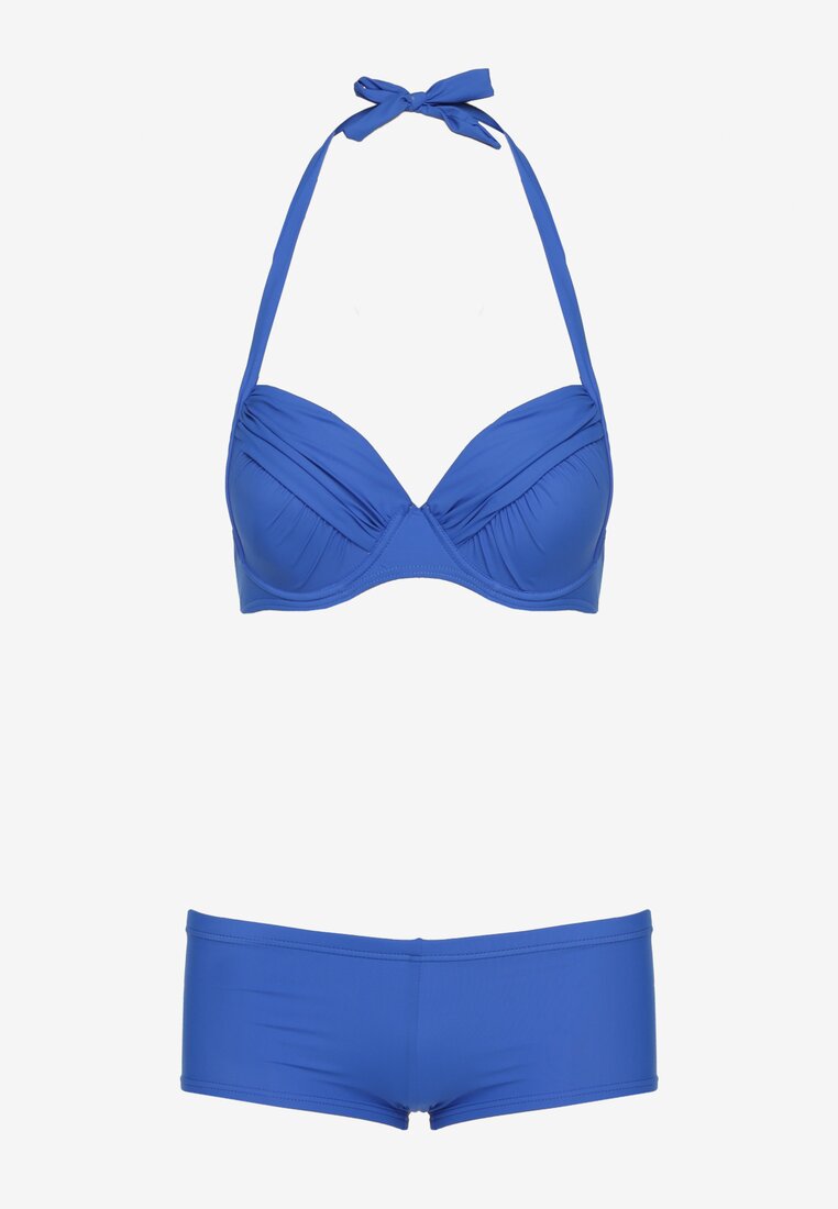 Bikini Albastru cu Cupe Buretate și Volane Juleviana