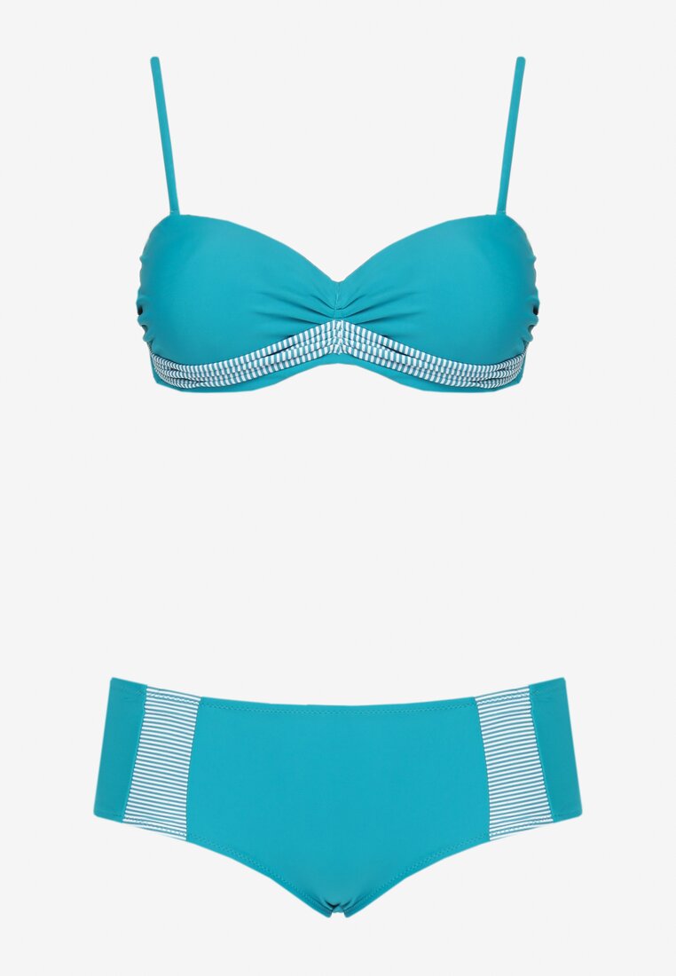 Costum de baie albastru cu sutien push-up și slip model brazilian Henatia