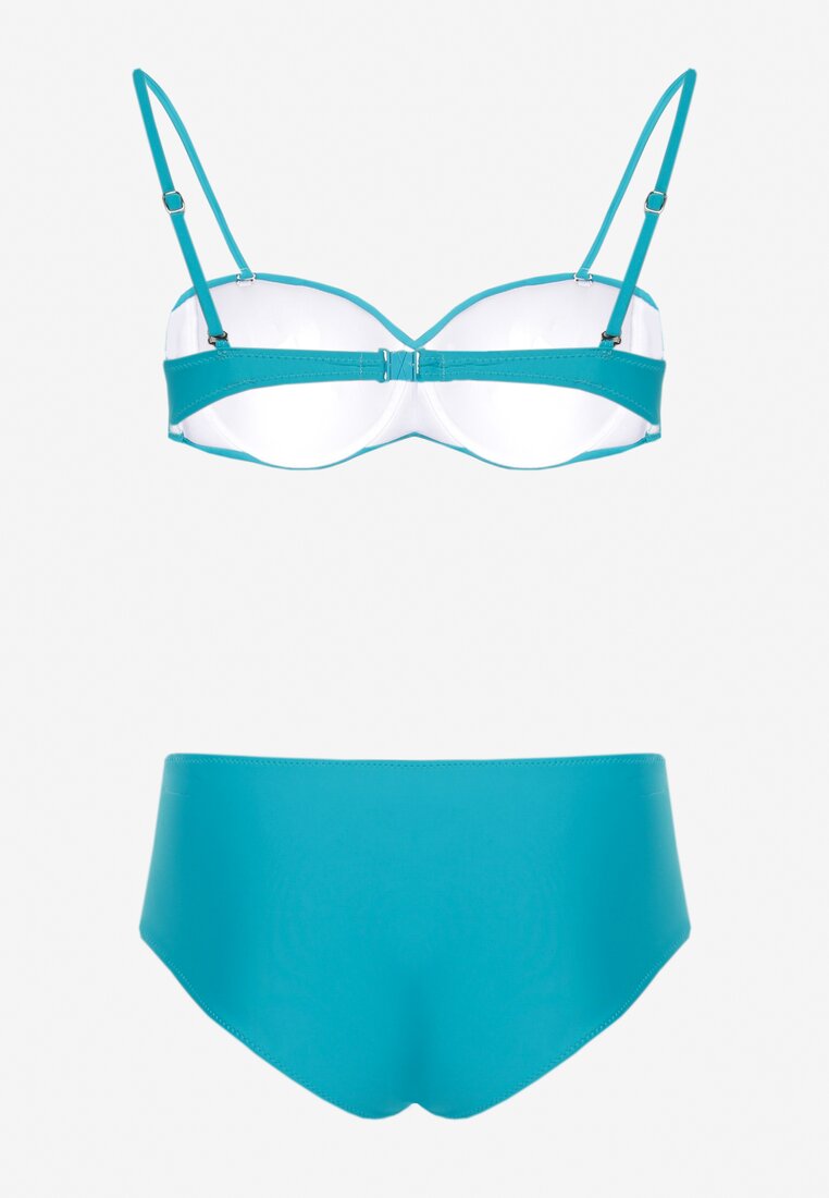 Costum de baie albastru cu sutien push-up și slip model brazilian Henatia