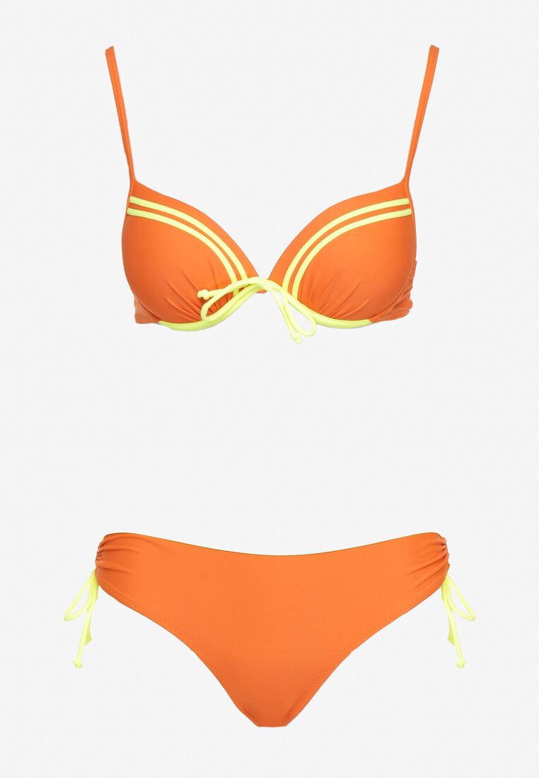 Bikini Portocaliu cu Fundă și Sutien Push-Up Cleviana