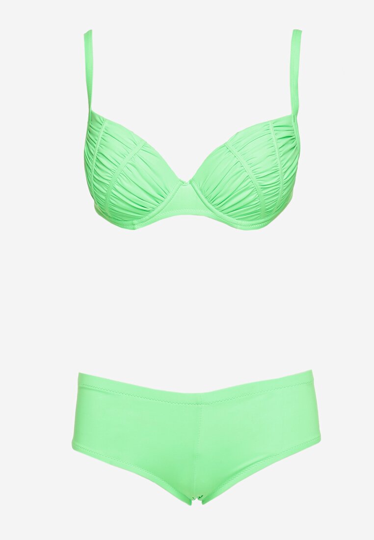 Bikini Verde deschis Sutien Cupe Buretate Chilot Model Clasic Furefia