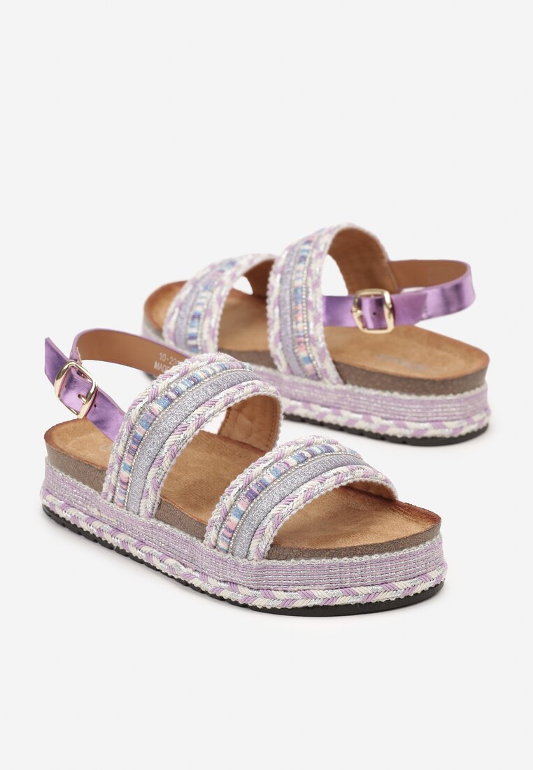 Sandale Boho Violet pe Talpă Joasă cu Cataramă Ascetta