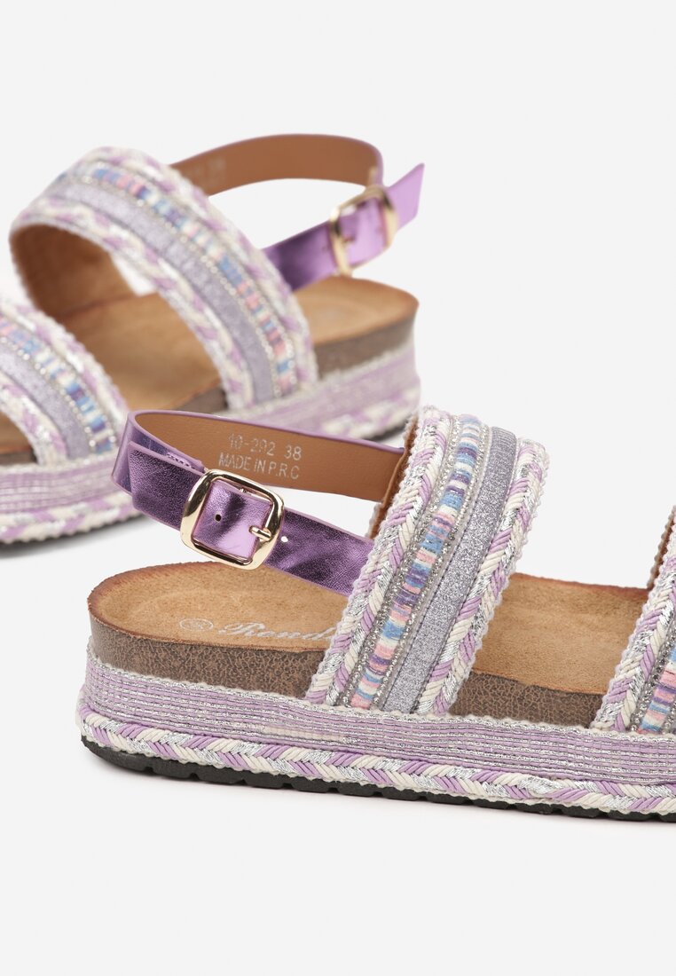 Sandale Boho Violet pe Talpă Joasă cu Cataramă Ascetta