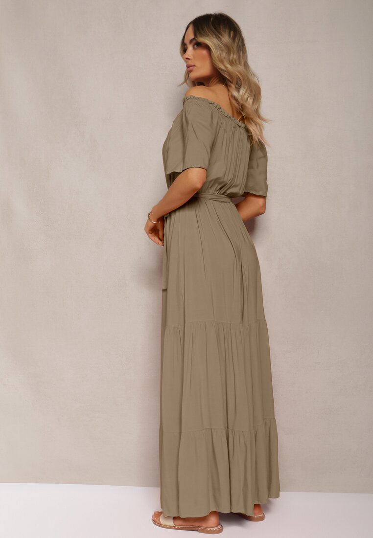 Rochie verde închis Spaniolă cu Elastic în Talie și Curea din Material Tiamanda