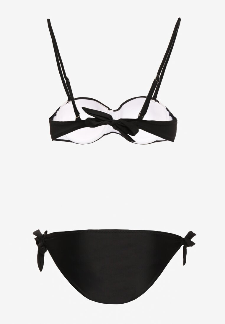 Bikini Alb-Negru din 2 Piese Sutien cu Push-Up Chilot Tanga cu Șnur Joadia