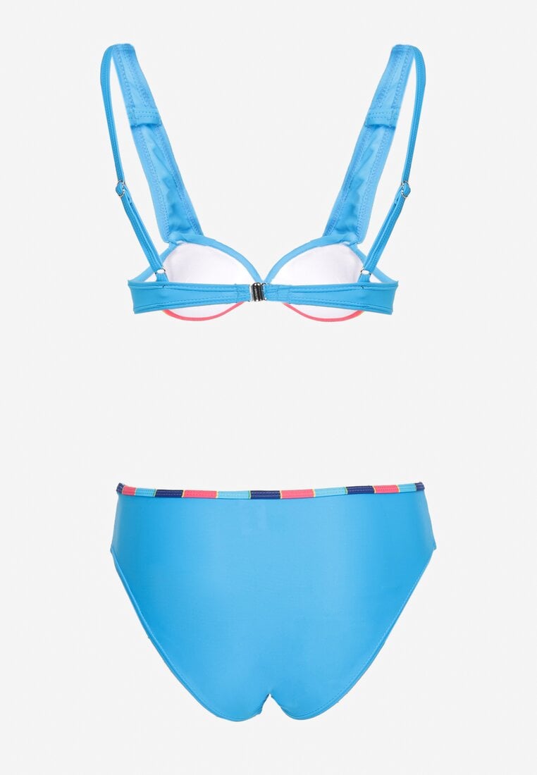 Niebieskie 2-Częściowe Bikini Stanik Wiązany z Przodu z Usztywnieniem Majtki Typu Figi Vikisette