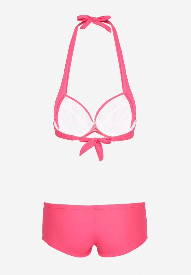 Bikini Roz Juleviana cu Cupe Push-Up și Volane