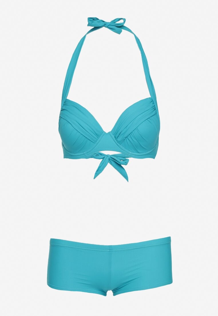 Bikini Albastru cu Cupe Push-Up și Volane Juleviana