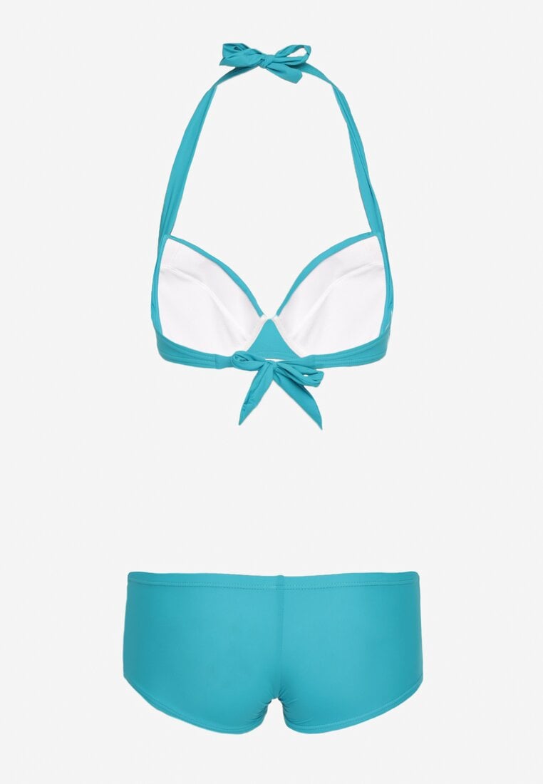 Bikini Albastru cu Cupe Push-Up și Volane Juleviana