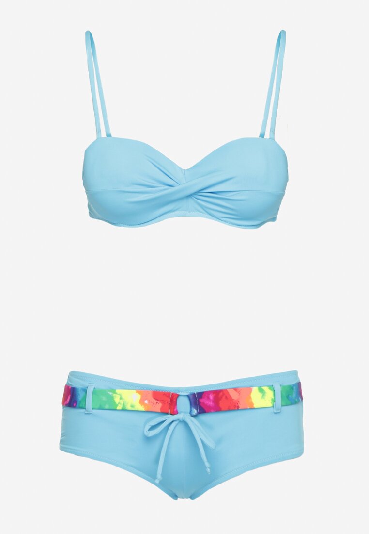Niebieskie 2-Częściowe Bikini Stanik z Imitacją Węzła Dwie Pary Majtek Iteviana